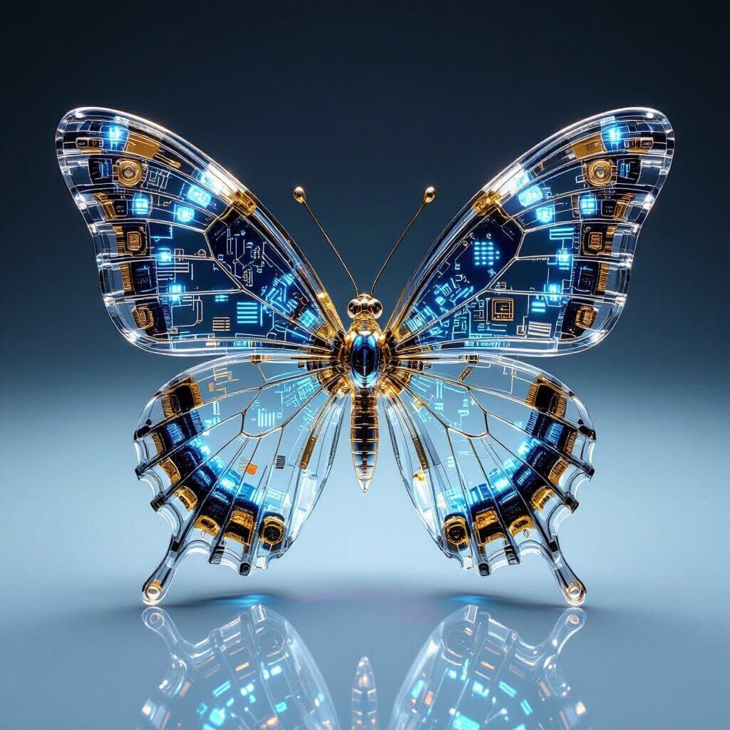 Cybernetic Butterfly with Micro-LEDs in Macro Photograph