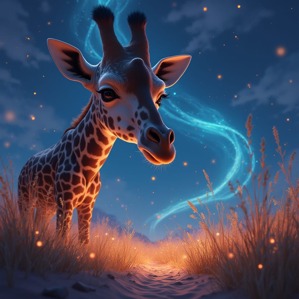 Majestic Giraffe Face Reflecting Secrets in Surreal Glowing ...