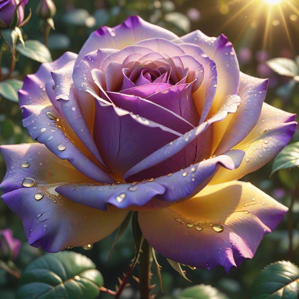 Hyper-Realistic Purple Rose in a Heavenly Garden