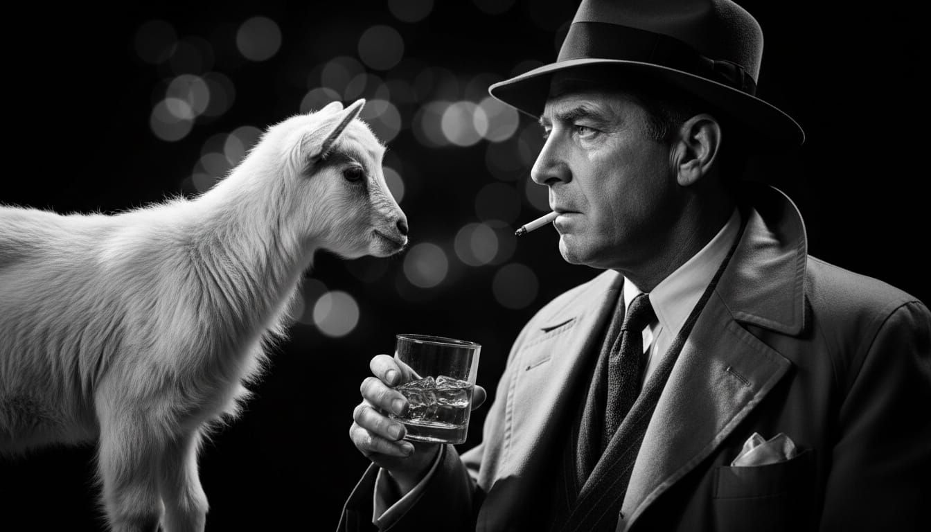 Humphrey Bogart and Goat in Film Noir Style