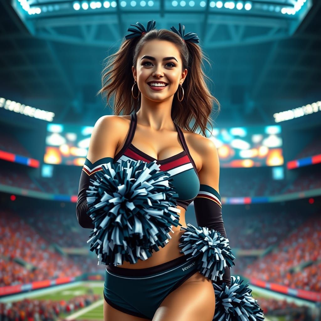 Hyper Realistic Cheerleader in Superbowl Stadium