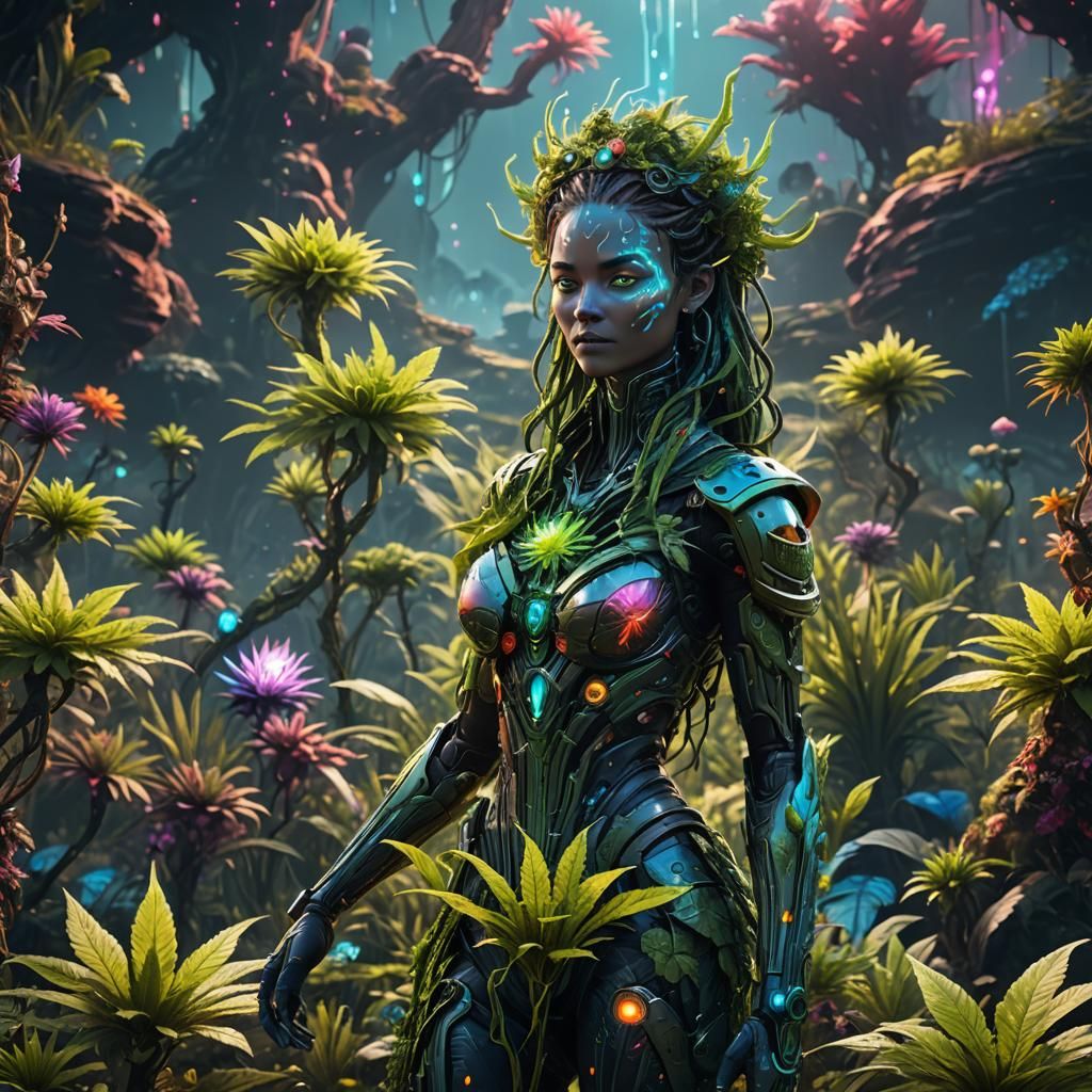 Futuristic Glowing Cannabis Field, Detailed Matte Painting