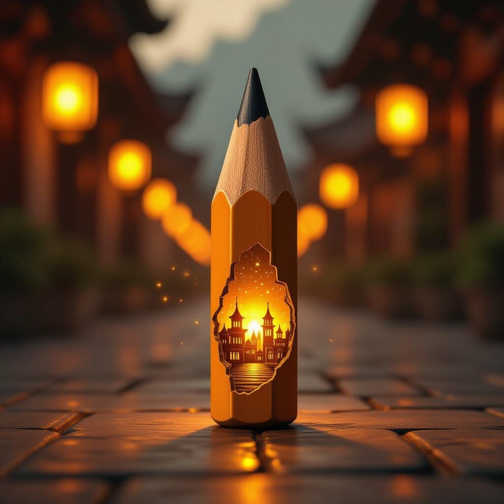 Pencil Street Scene in Golden Light