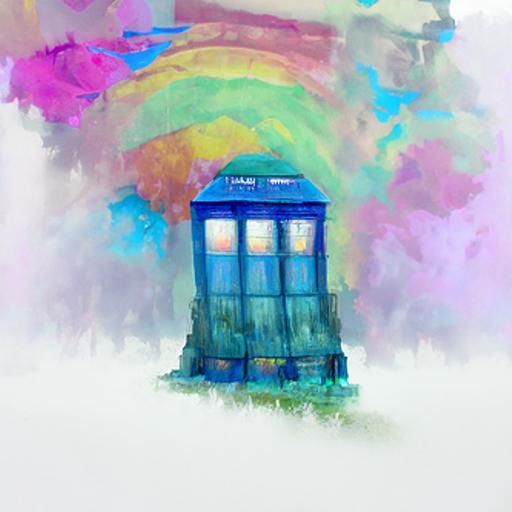 Tardis and Misty Pastel Rainbow