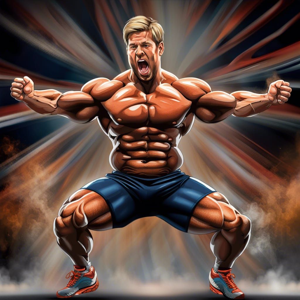 Bodybuilder's Quad Stomp: Dynamic Fantasy Artwork