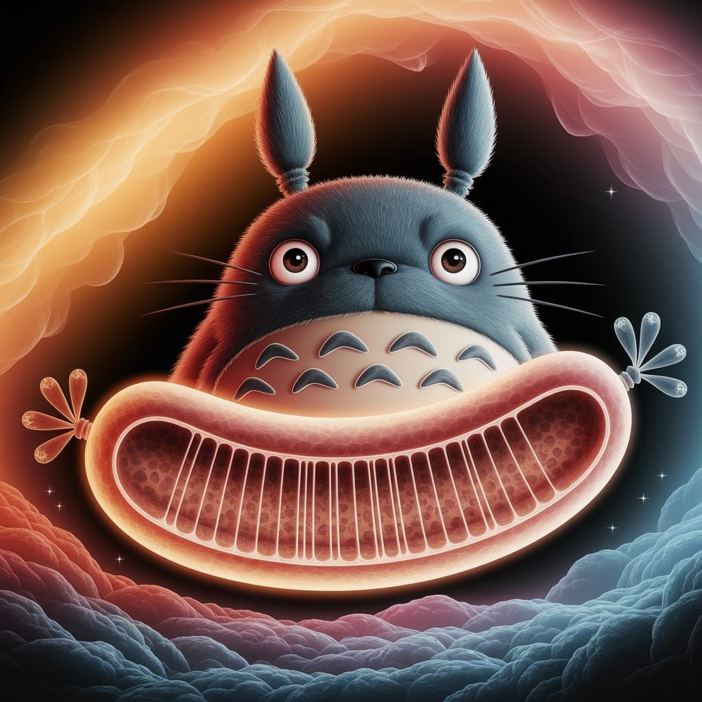 Surrealistic Totoro Contemplates Glowing Sausage in X-Ray Po...