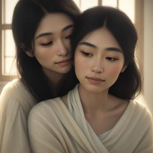 Intimate Portrait of Embracing Couple in Klimt Style