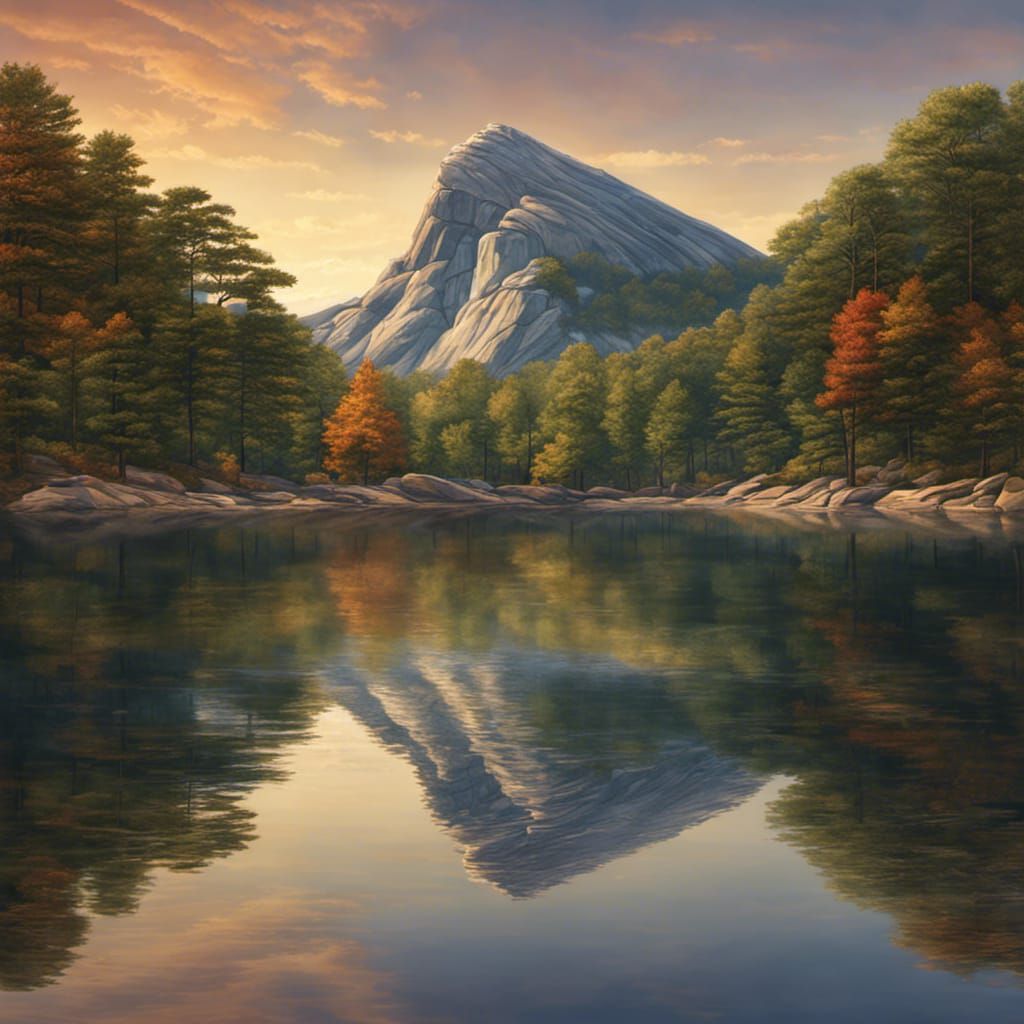 Stone Mountain Reflection: Hyperrealistic Splash Art