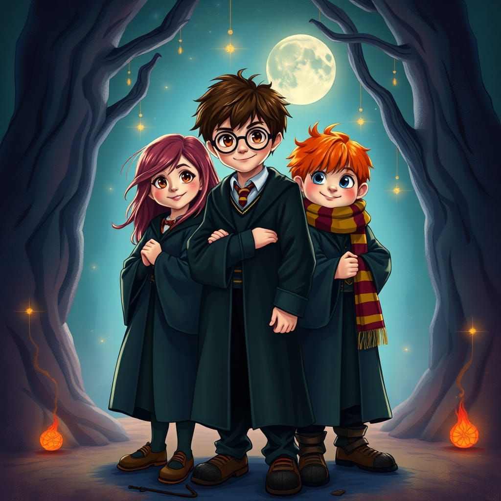 Harry Potter and Friends in Whimsical Fantasy Art