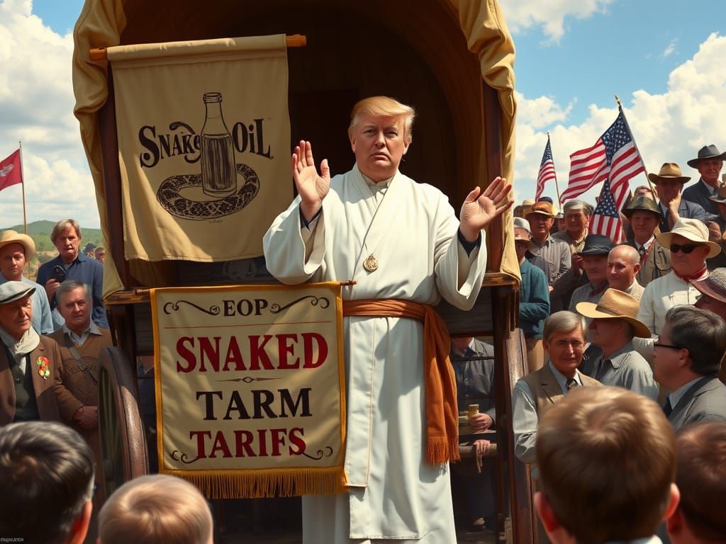 Donald Trump Selling Snake Oil in a Norman Rockwell-Style Sa...