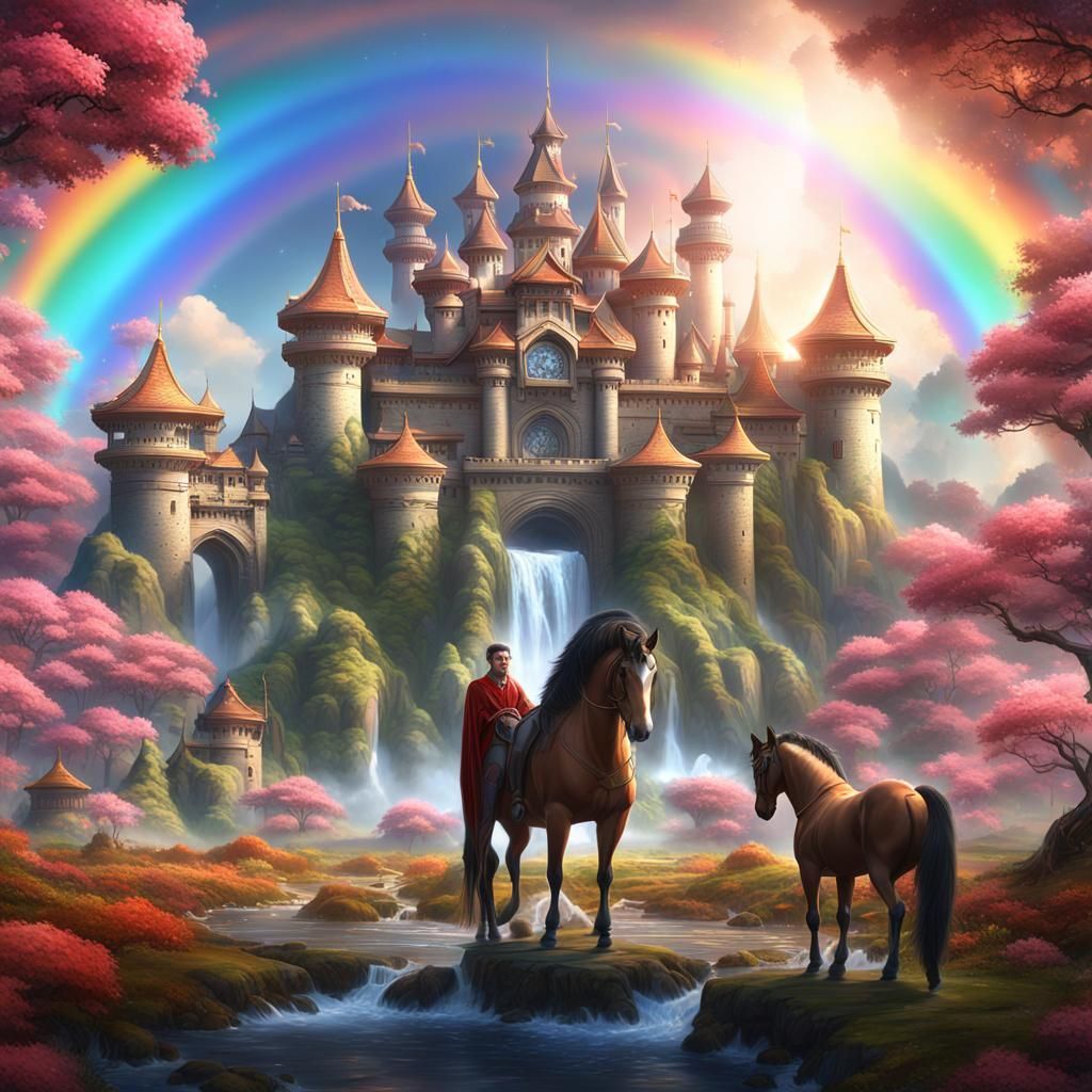 Dreamlike Asian Man with Cat Ears in Fantasy Landscape