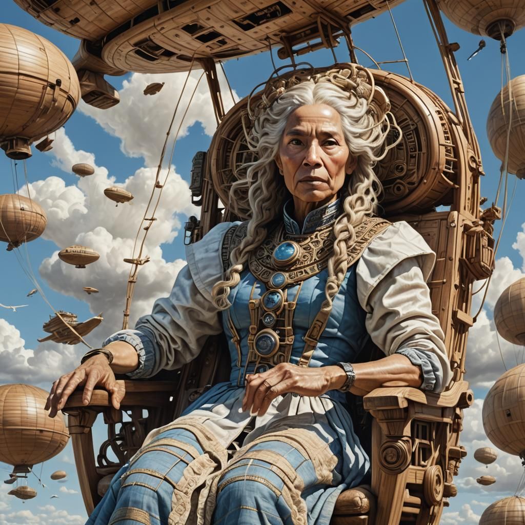 Ancient Woman Gliding in Bleached Walnut Hover Chair
