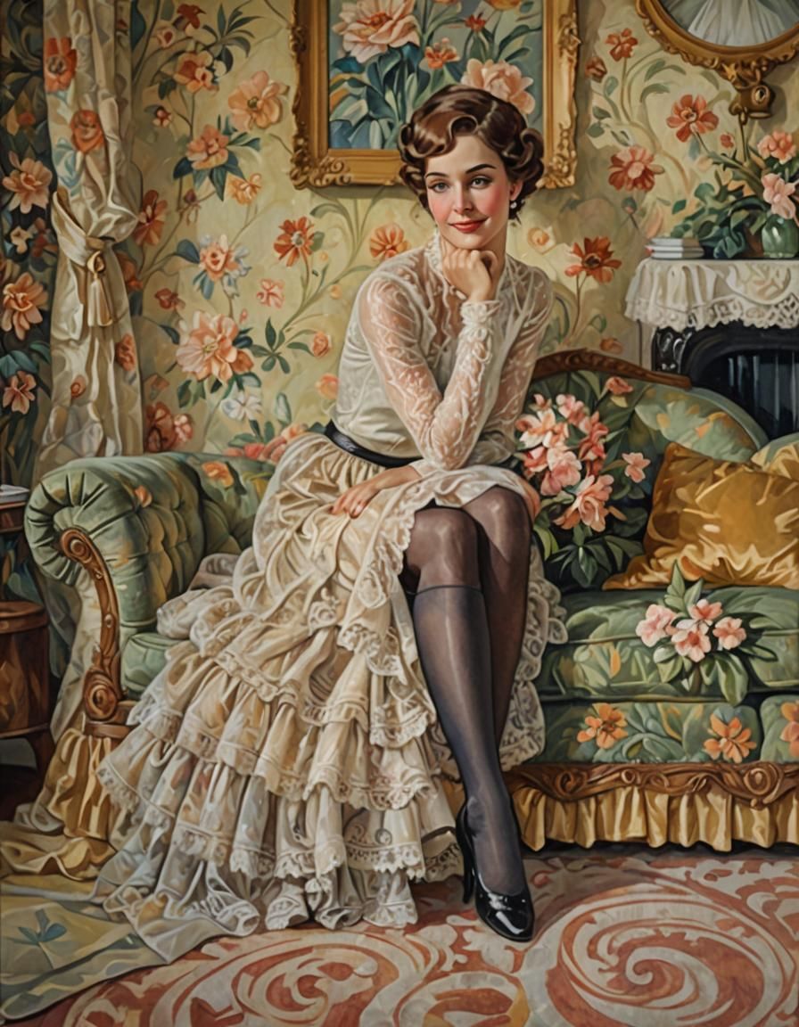 Art Deco Woman in Impressionist Oil Painting