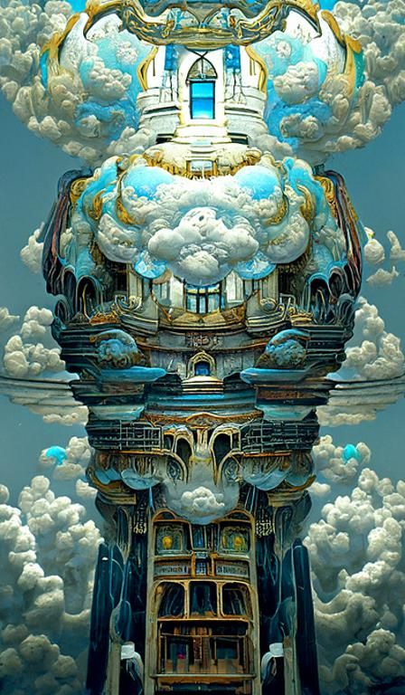 Temple in Clouds: Fantasy Art Style