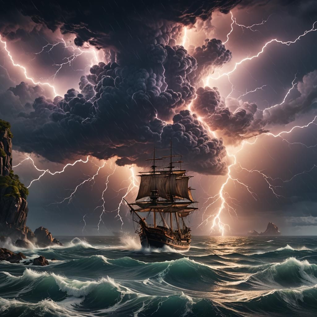 Epic Lightning Storm Over the Ocean