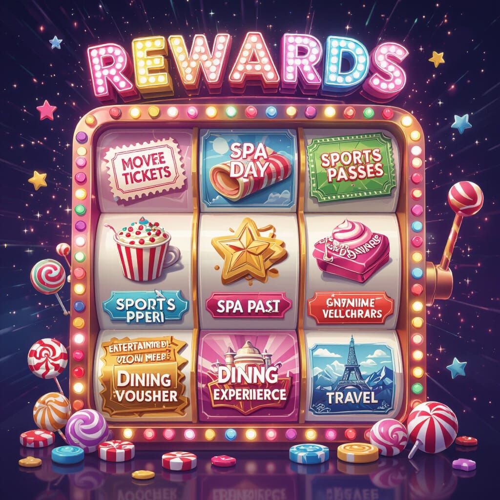 Slot Machine with Lifestyle Rewards in Candy Art Style