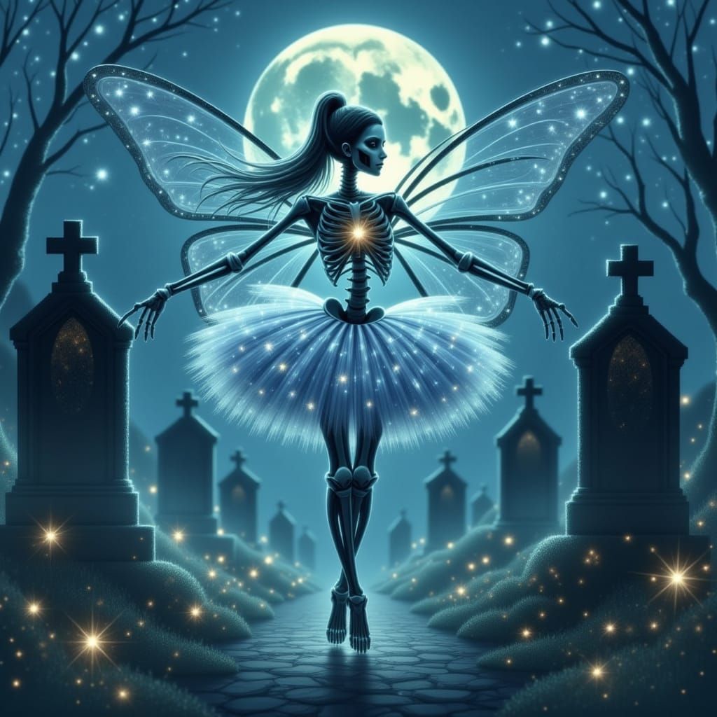 Moonlit Graveyard Fairy Ballerina in Gothic Style