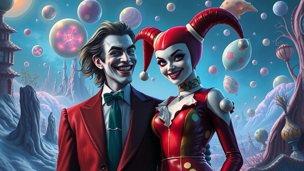 Joker and Harley Quinn in a Surreal Dreamscape