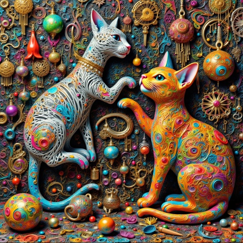 Surreal Cat Collage with Musical Elements