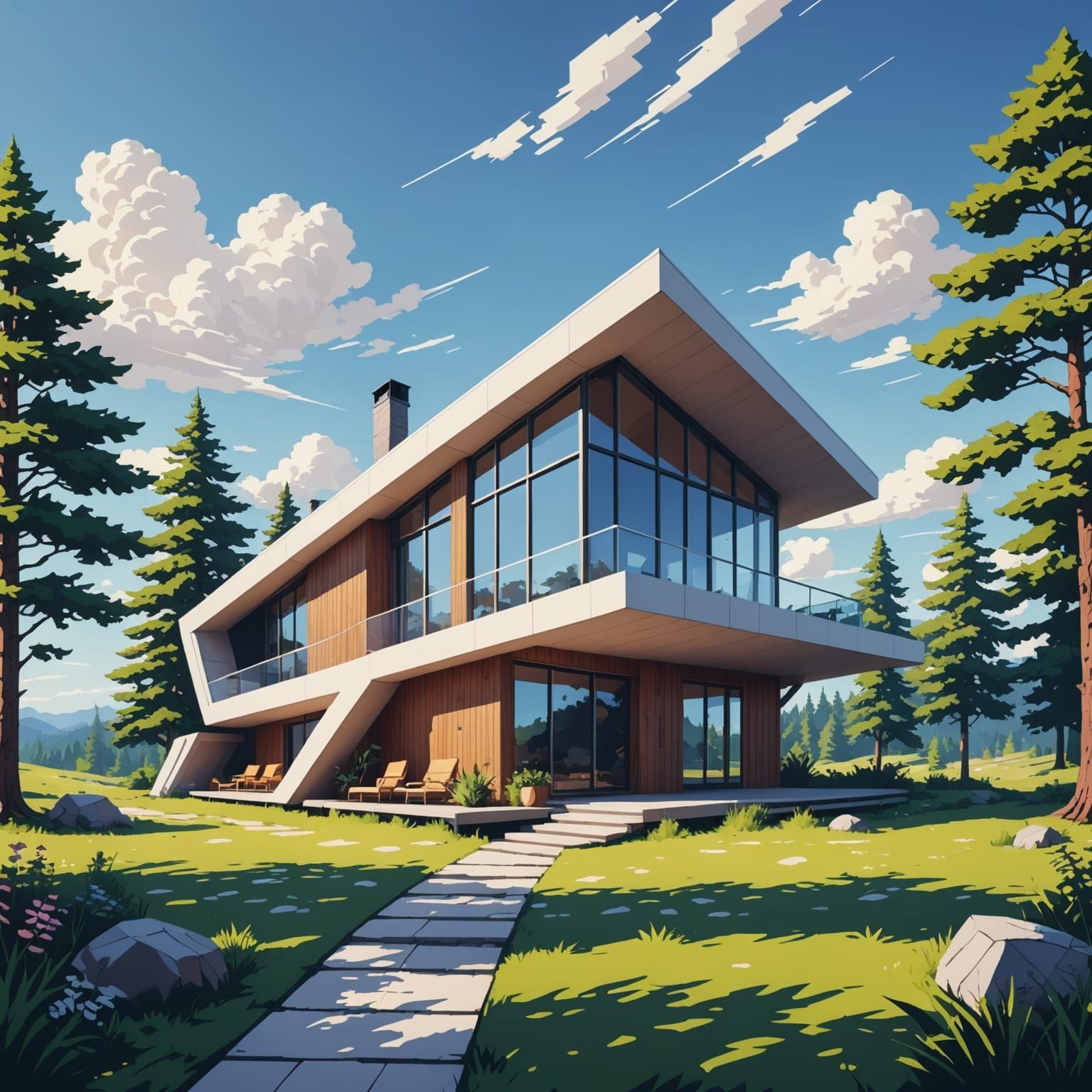 Futuristic Country Cabin in a Vibrant 16-bit Style