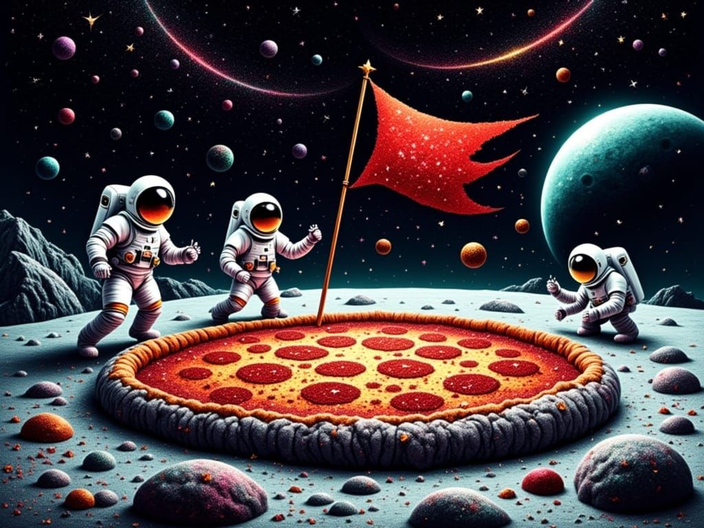 Cosmic Pizza Landscape in Vibrant Pop Art Style