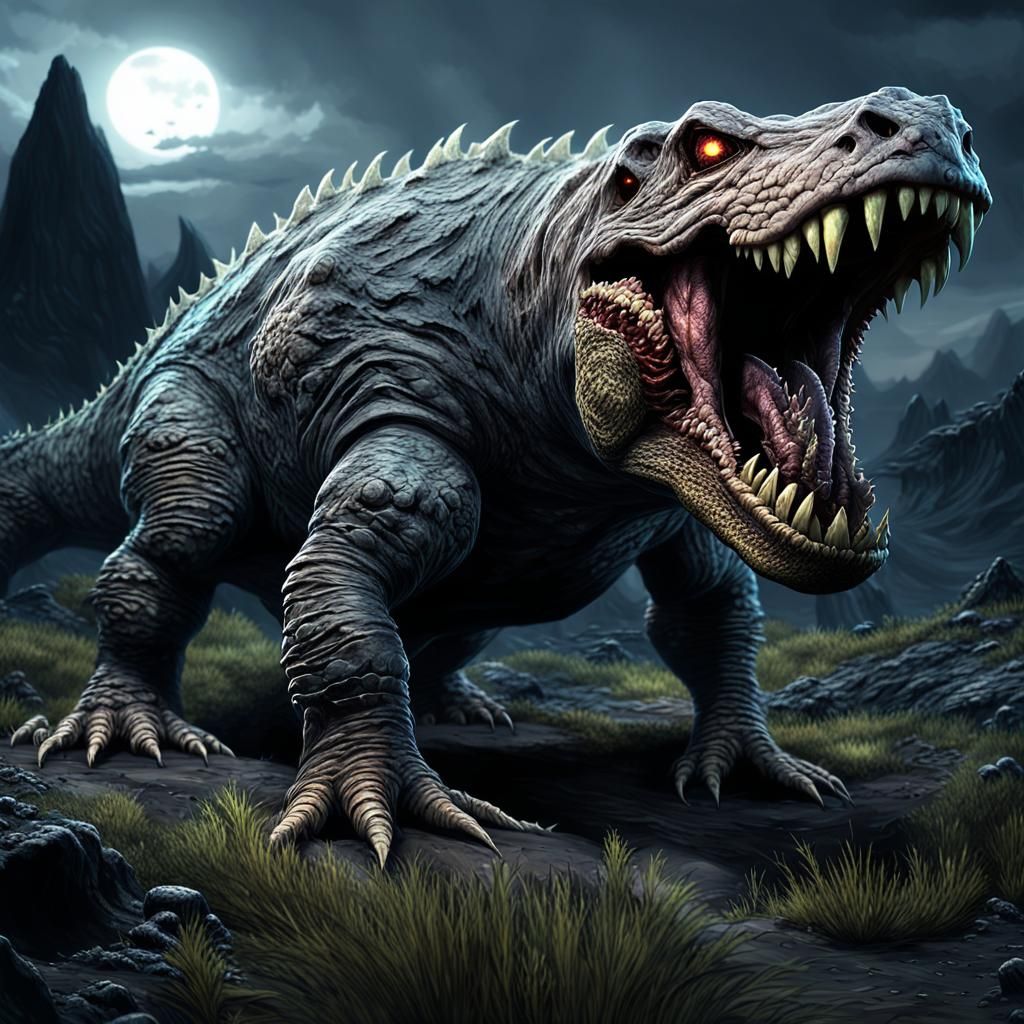 Fungal Reptilian Creature in Corrupted Landscape