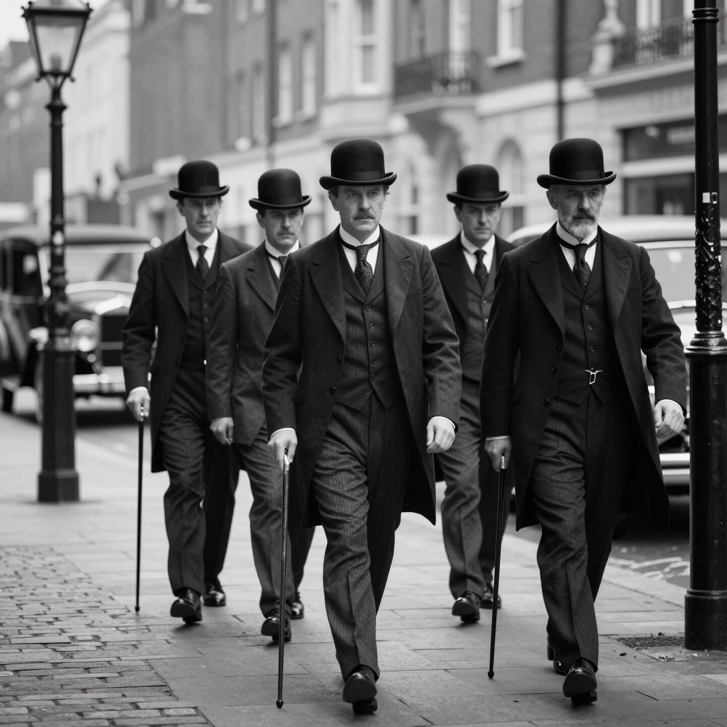 19th Century Gentlemen with Canes in Cinematic Photo