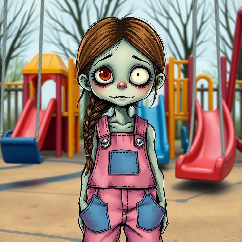Whimsical Zombie Girl at the Playground