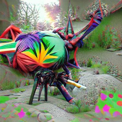 Colourful 3D Giant Spider Smoking Weed
