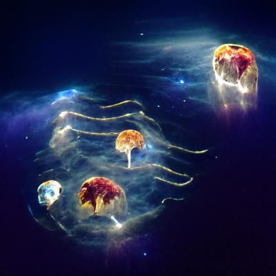 Bioluminescent Jellyfish Drifting Through Deep Space