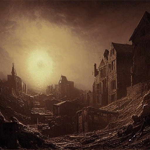 Horror Mining Town in Doré and Rutkowski Style