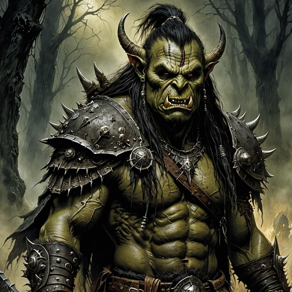 Orc Chieftain in Dark Horror Art Style