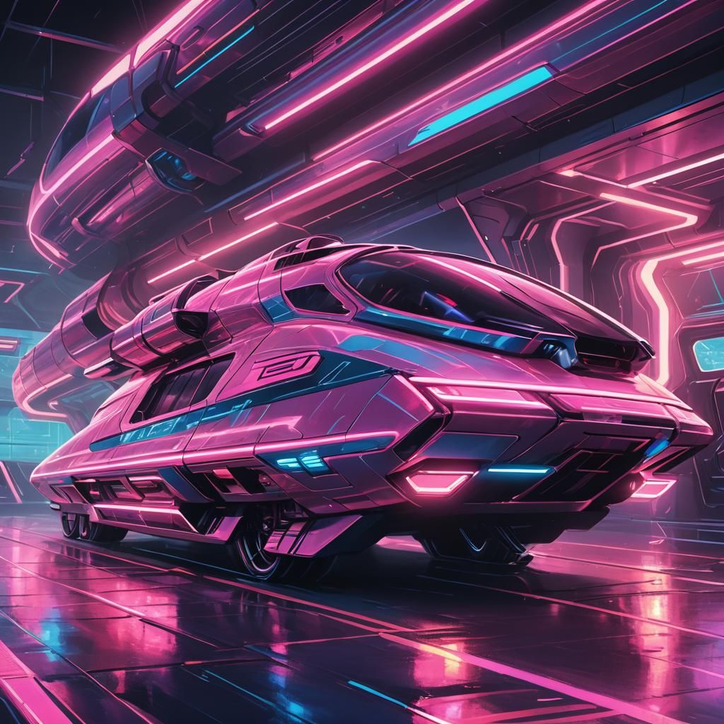 Neon Spaceship in Retro-Futurism Concept Art