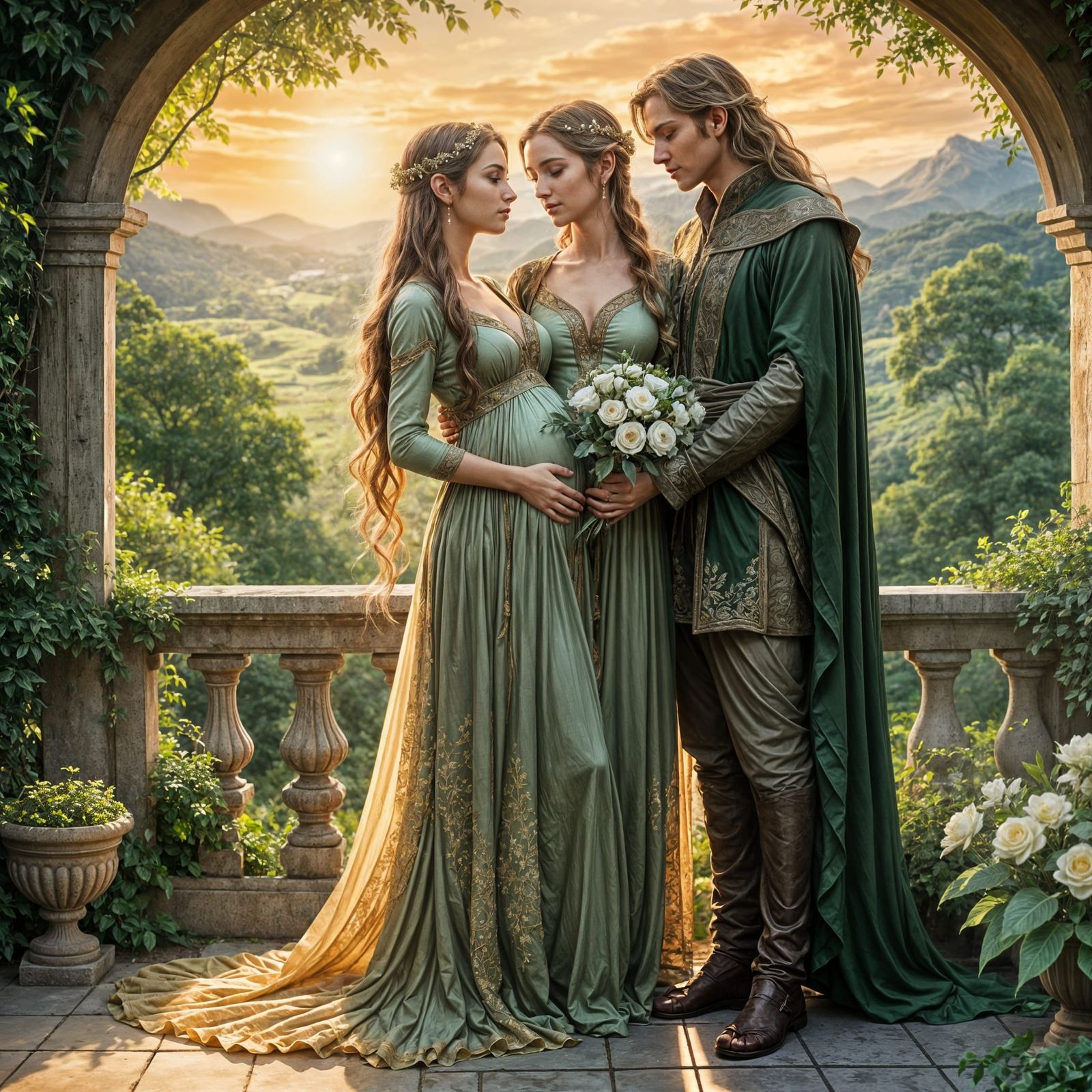 Serene Elven Couple on a Magical Veranda