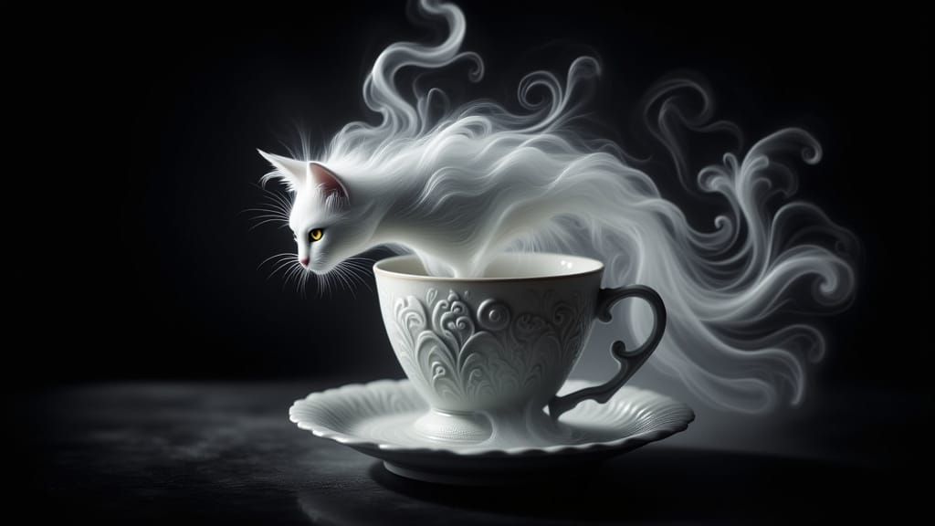 Ethereal Cat in Steam: Fantasy Concept Art