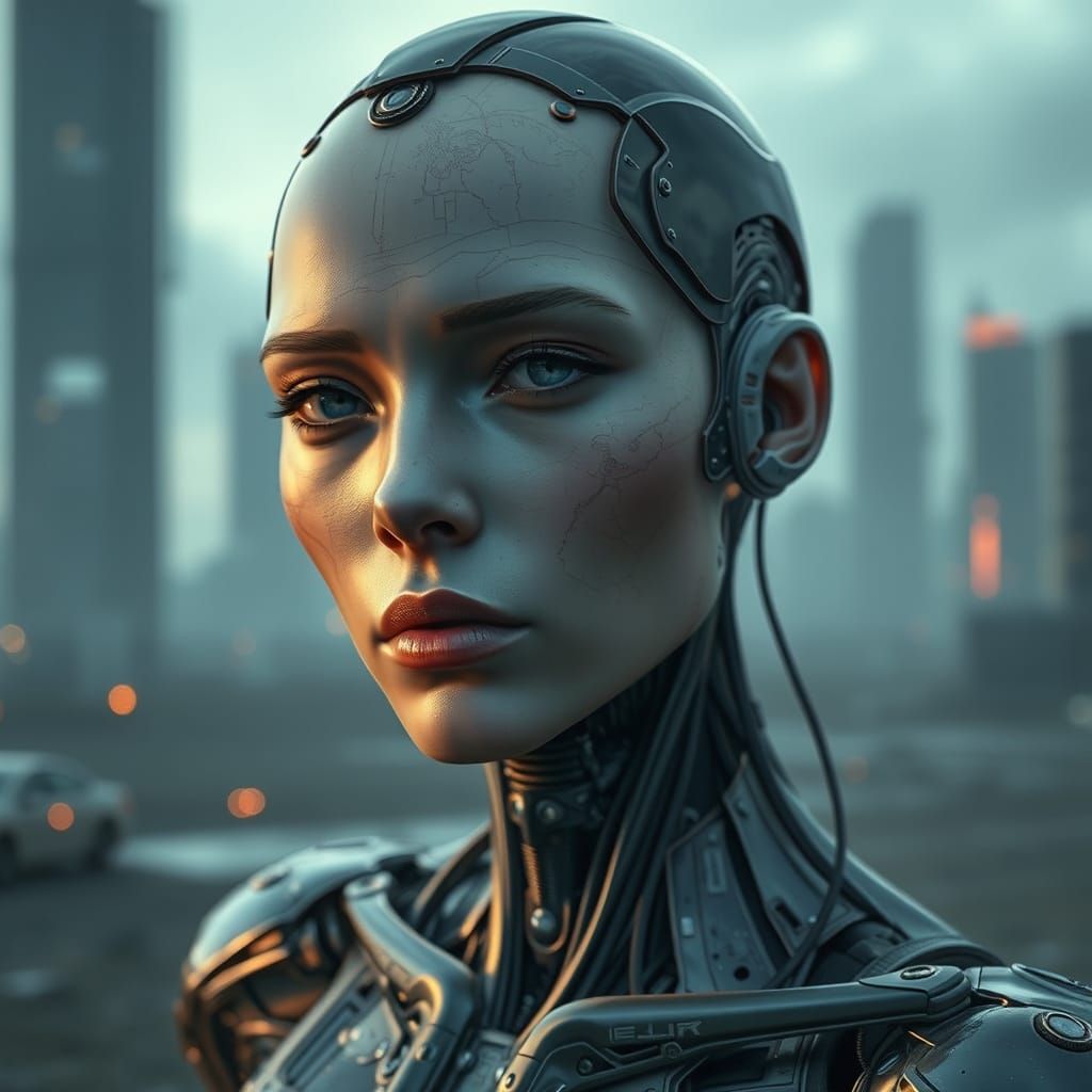 Cyborg with Translucent Skin in Hyperrealistic Style