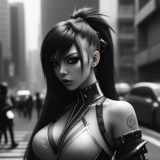 Cyberpunk Gyaru Samurai on Hibiya Street in 4K