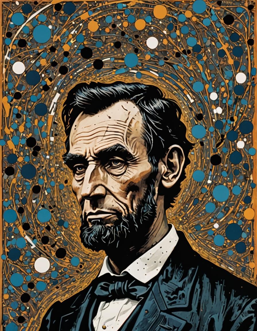 Lincoln Portrait in Abstract Expressionist Woodcut Style