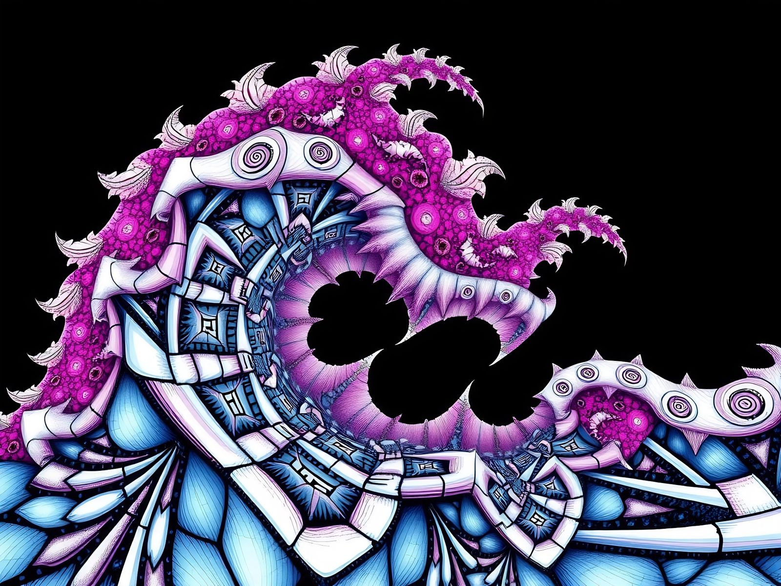 Dreamlike Wolf Waves in Fractal Art Style