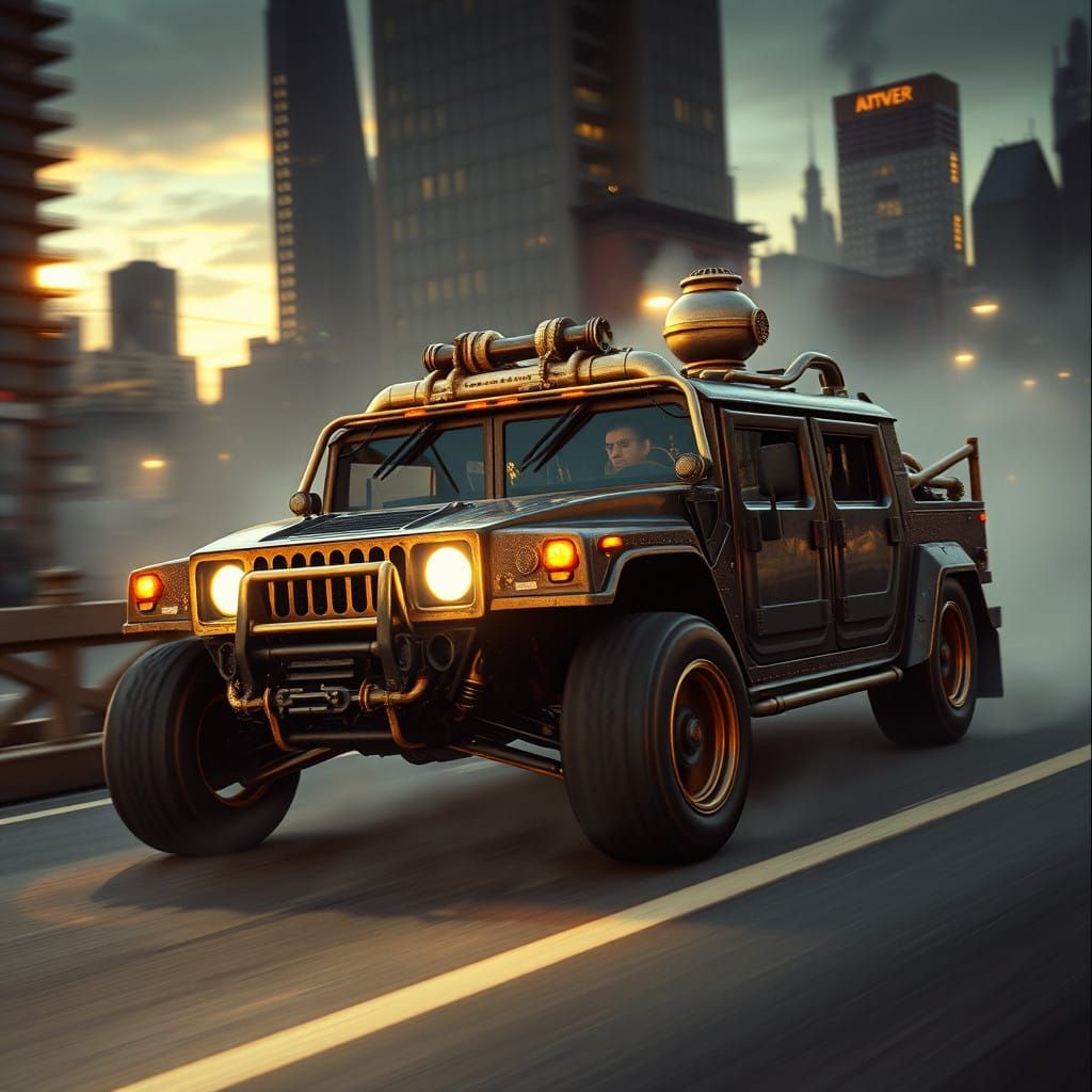 Steampunk Hypercar Speeds Through Industrial Cityscape in Go...