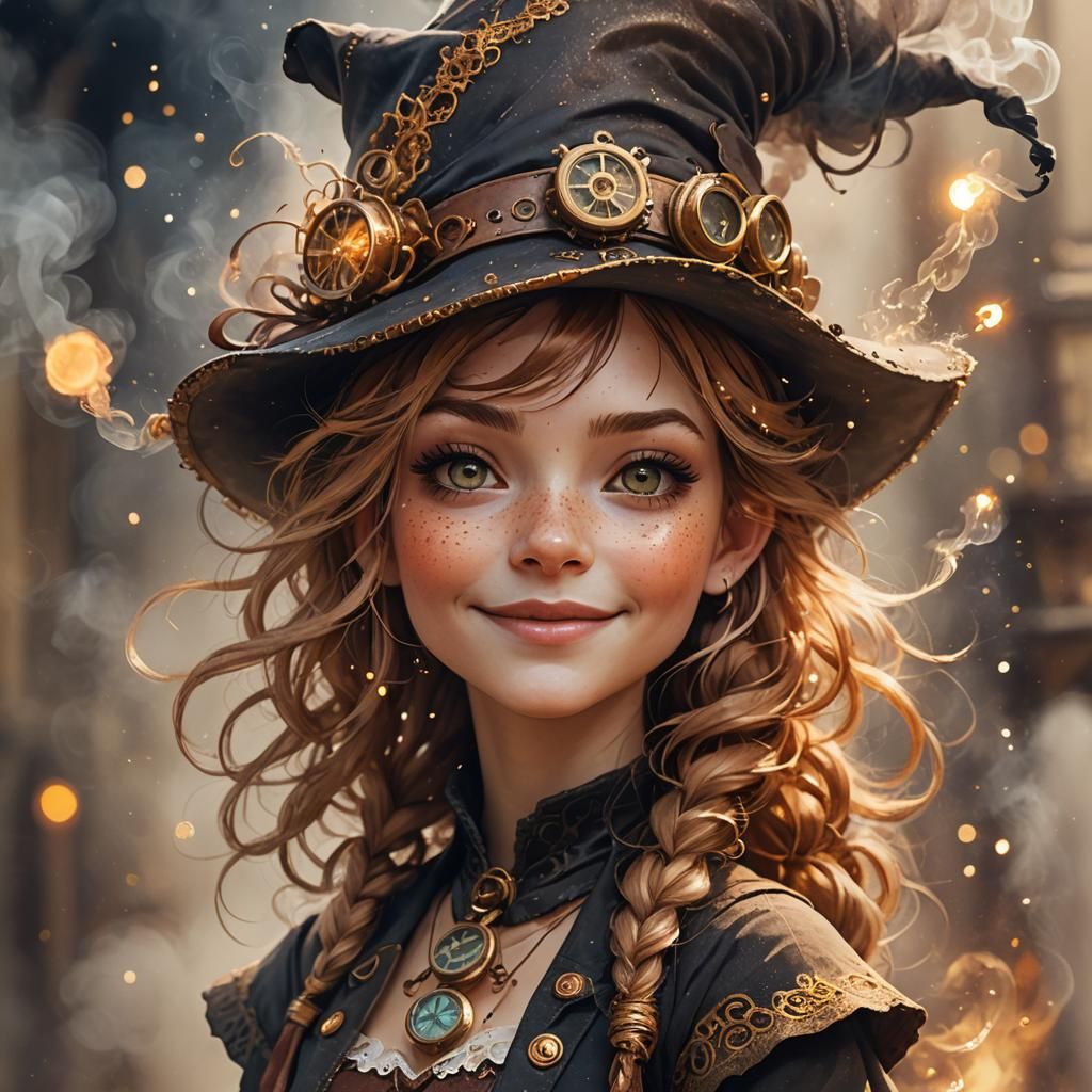 Steampunk Mage Girl Portrait with Magical Smoke