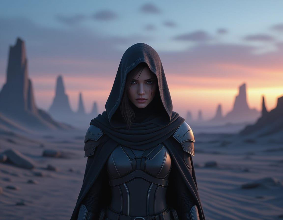 Lone TRON Woman in Post-Apocalyptic Wasteland