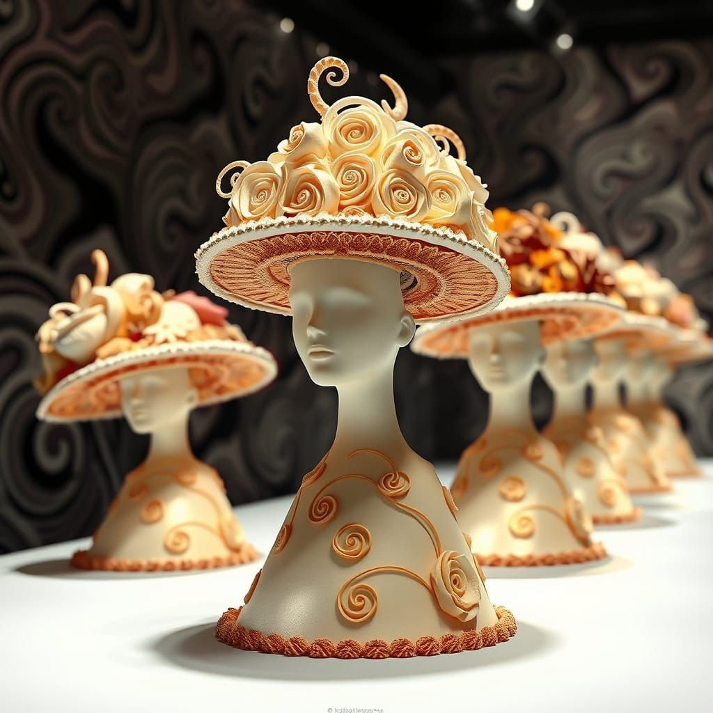 Edible Cake Hats on Catwalk in Surreal 3D Style