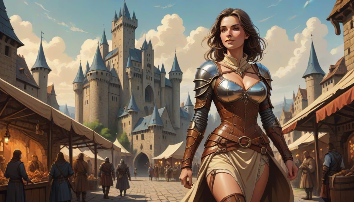 Medieval Fantasy Maiden in Market Scene