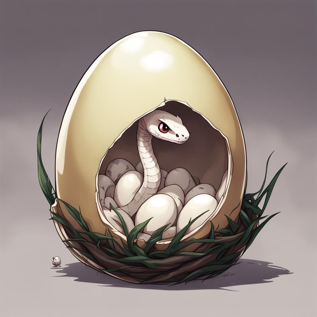 Anime Style Snake Emerges From Eggshell