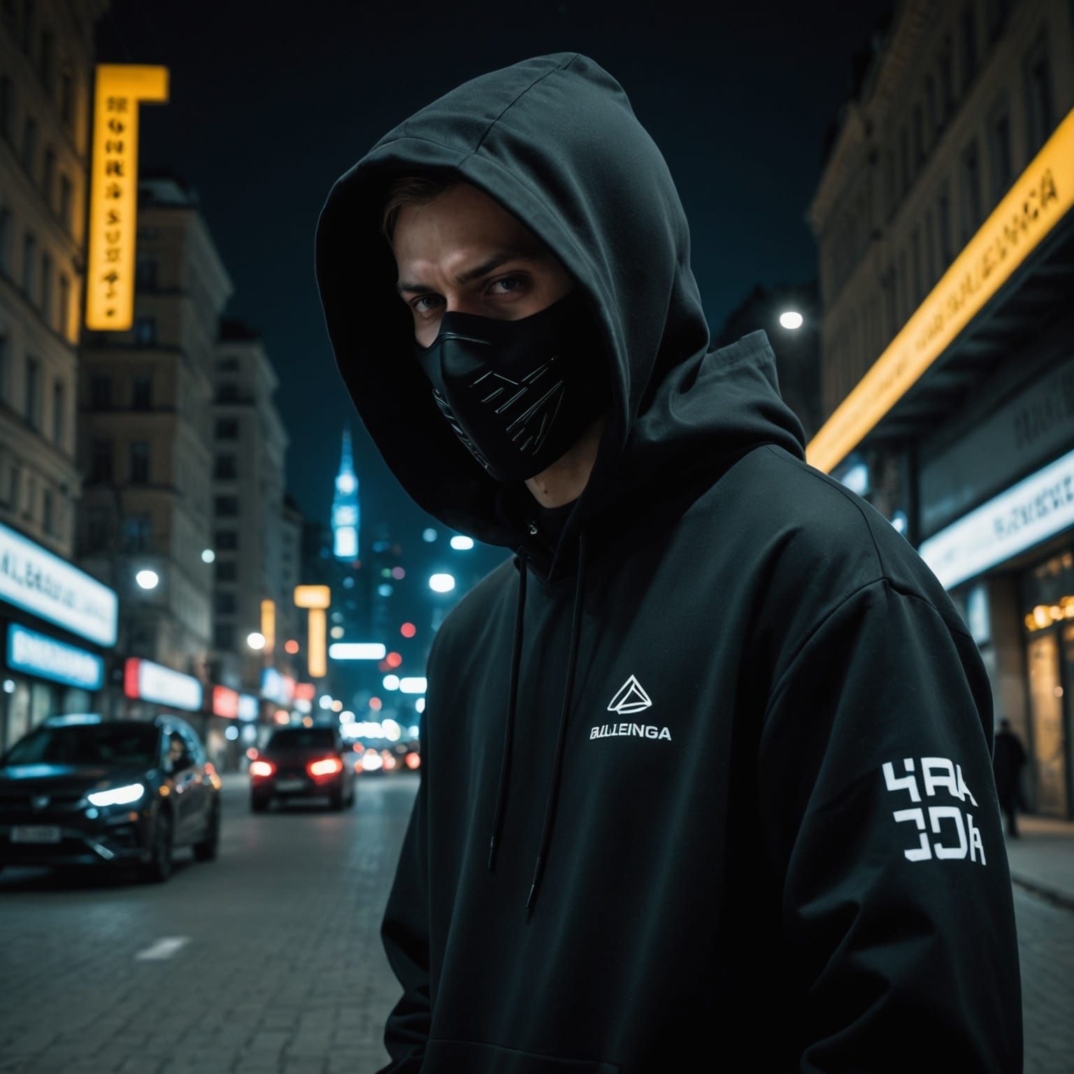 Cyberpunk Hacker in Moscow High-Rise Apartment