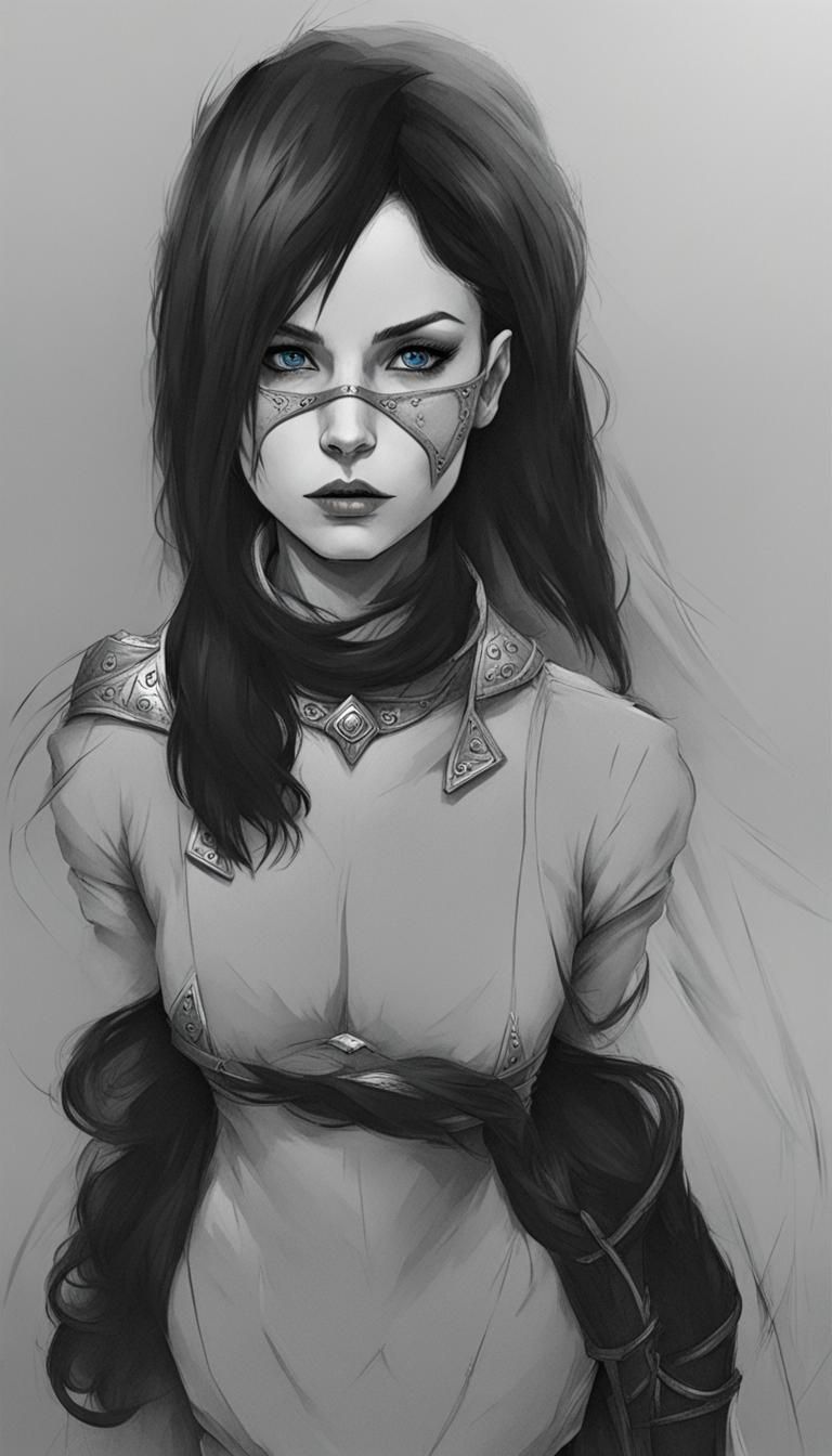 Fantasy Rogue Girl in Charcoal and Ink Style