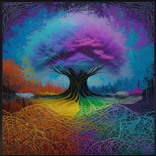 Ghostly Webbed Village Woods in Dramatic Splash Art Style