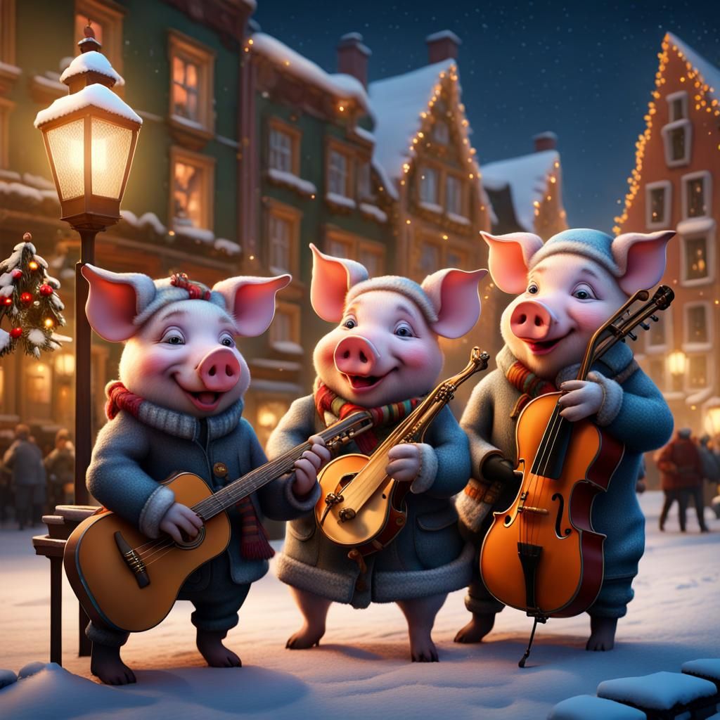 Christmas Pig Band in Fairytale Town Square