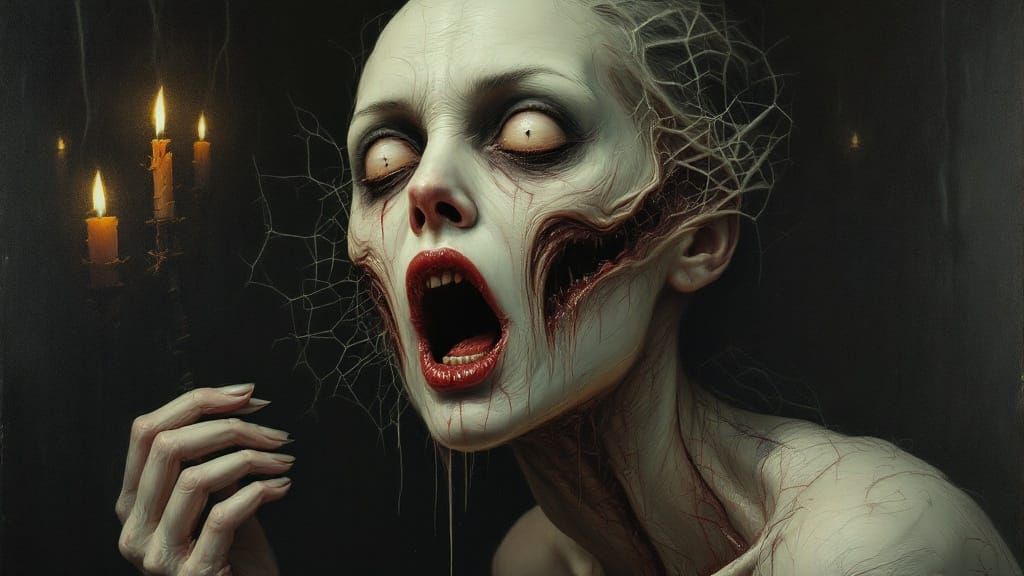 Surrealistic Horror Portrait of a Woman with a Distorted Fac...